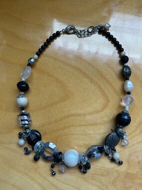 Black and White Beaded Statement Necklace - Designer-Inspired